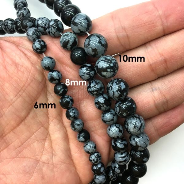 8mm Smooth Round, Snowflake Obsidian Beads (16
