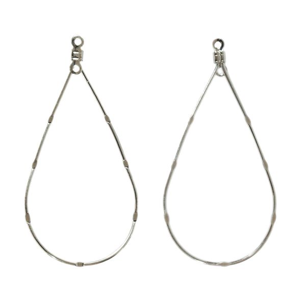 Teardrop Hoop, Notched w/ 2 Loops, 45 x 25mm, Imit. Rhodium (36 Pieces)