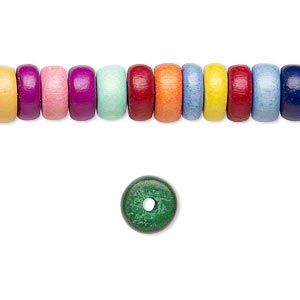8x4mm Rondelle Wood Beads, Dyed Waxed, Rainbow (Approx 200 Pieces) 
