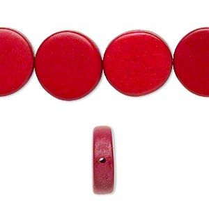 15mm Flat Round Wood Beads, Dyed Waxed, Cranberry (26 Pieces) 