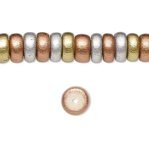 8x4mm Rondelle Wood Beads, Coated Waxed, Metallic Gold, Silver, Copper (Approx 200 Pieces)