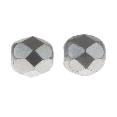 Fire-Polish Glass, Round Faceted Bead-Choose Size (Matte Silver)