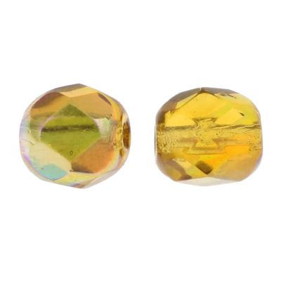 Fire-Polish Glass, Round Faceted Bead-Choose Size (Amber AB)