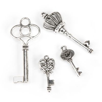 Antique Silver Large Key Charms (4 PCS)