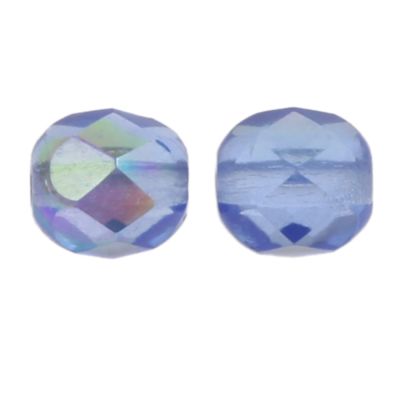 Fire-Polish Glass, Round Faceted Bead-Choose Size (Light Sapphire AB)