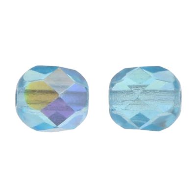 Fire-Polish Glass, Round Faceted Bead-Choose Size (Aqua AB)