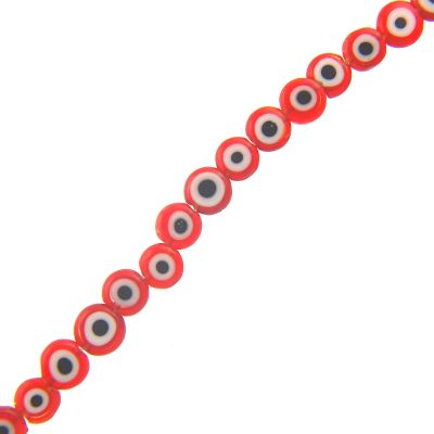 6mm Flat Evil Eye Beads-Red (15" Strand)