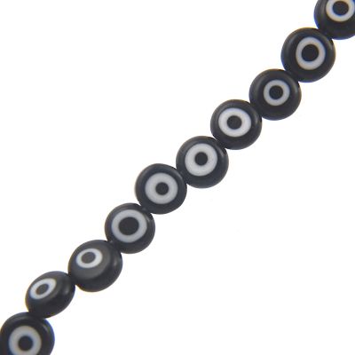 8mm Flat Evil Eye Beads-Black (15" Strand)