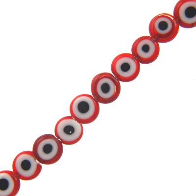 8mm Flat Evil Eye Beads-Red (15" Strand)