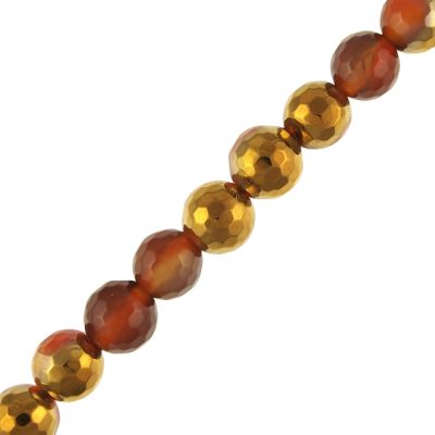 8mm Round Faceted Half-Gold Red Agate (16" Strand)