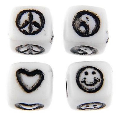 6.5mm Cube Symbol Beads, White (500 Pieces)