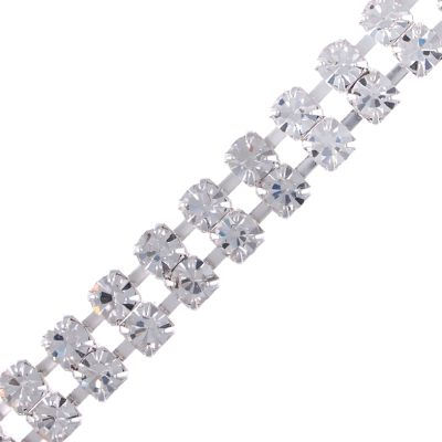 2 Row Rhinestone Cup Chain, Crystal Stone and Silver Setting (Per Yard)