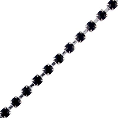 1 Row Rhinestone Cup Chain, Jet Black Stone and Silver Setting (Per Yard)