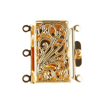Large Filigree Box Clasp 3-Row, Gold-Plated (12 Pieces)