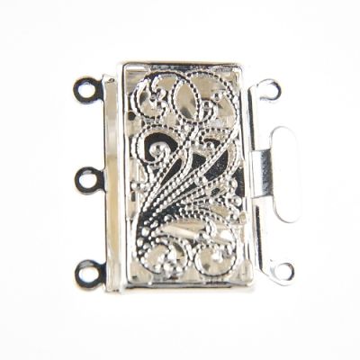 Large Filigree Box Clasp 3-Row, Silver-Plated (12 Pieces)