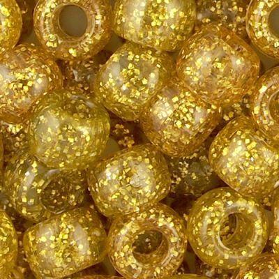 Pony Beads, 9x6mm, Transparent Glitter Gold (650 Pieces)