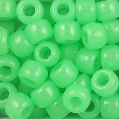 Pony Beads, 9x6mm, Glow-in-the-Dark, Green Glow (650 Pieces)