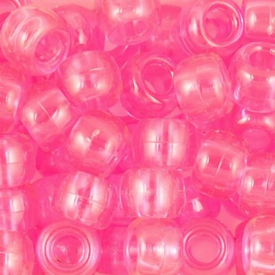 Pony Beads, 9x6mm, Transparent Hot Pink (650 Pieces)