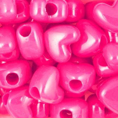 Heart Pony Beads, Opaque Hot Pink (200 Pieces)