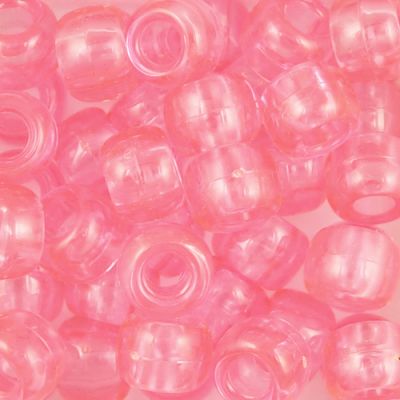 Pony Beads, 9x6mm, Transparent  Pink (650 Pieces)