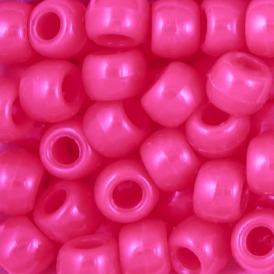 Pony Beads, 9x6mm, Opaque Neon Pink (650 Pieces)