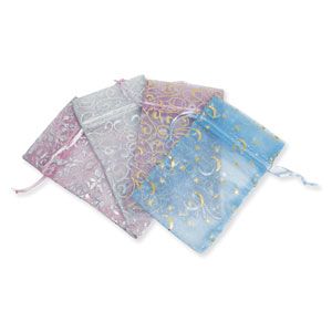 Organza Drawstring Pouch Assorted Colors/Design 4 x 5" (12 Pieces)