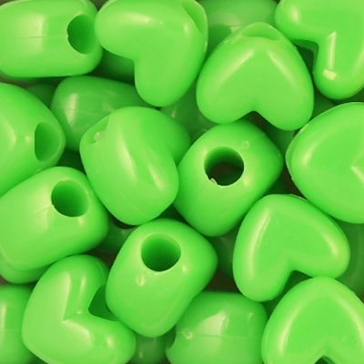 Heart Pony Beads, Opaque Light Green (200 Pieces)