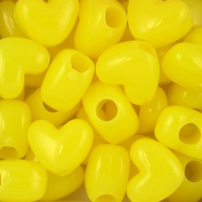 Heart Pony Beads, Opaque Neon Yellow  (200 Pieces)