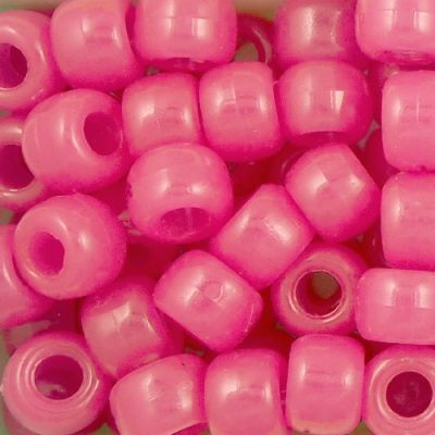Pony Beads, 9x6mm, Glow-in-the-Dark, Pink Glow (650 Pieces)