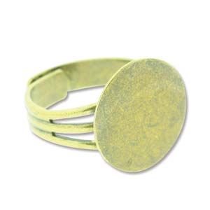Adjustable Ring w/ 15.5MM Pad (Antique Brass) (6 PCS)