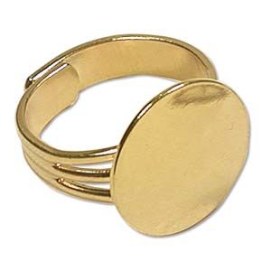 Adjustable Ring w/ 15.5MM Pad, Gold (6 PCS)