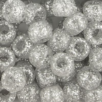 Pony Beads, 9x6mm, Transparent Glitter Silver (650 Pieces)