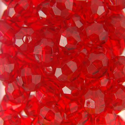 Tr. Red (Xmas/Ruby) - Faceted Transparent Plastic Beads (Choose Size) (Pack)