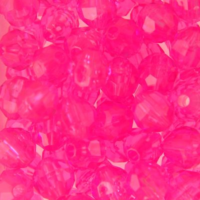 Tr. Hot Pink - Faceted Transparent Plastic Beads (Choose Size) (Pack)