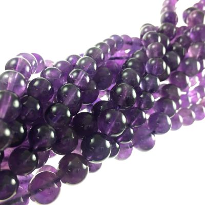 Smooth Round, Natural Amethyst Beads, Choose Size (16" Strand)
