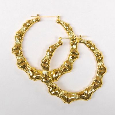 Bamboo Style Hoop Earrings, 2.75" (70MM) Gold (12 Pairs)