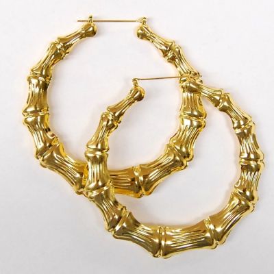 Bamboo Style Hoop Earrings, 4" (100MM) Gold (12 Pairs)