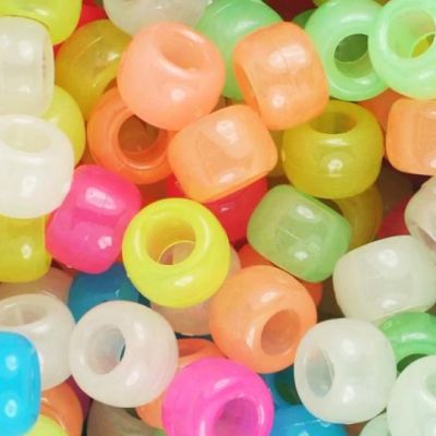 Pony Beads, 9x6mm, Multicolor Mix, Glow-in-the-Dark Pony Beads (650 Pieces)