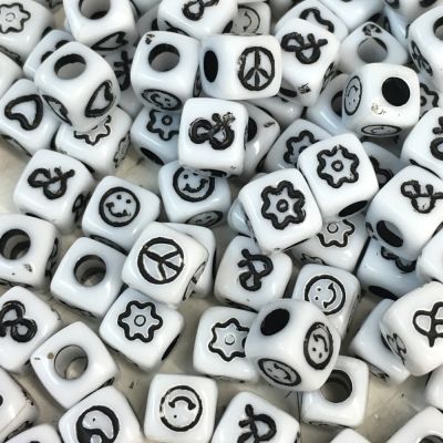 6.5mm Cube Symbol Beads, White (500 Pieces)