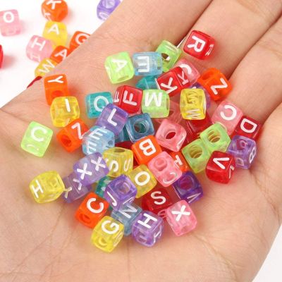 Alphabet Beads, Assorted Letters, 6mm Cube, Transparent Multicolor With White Letters (250 Pieces)