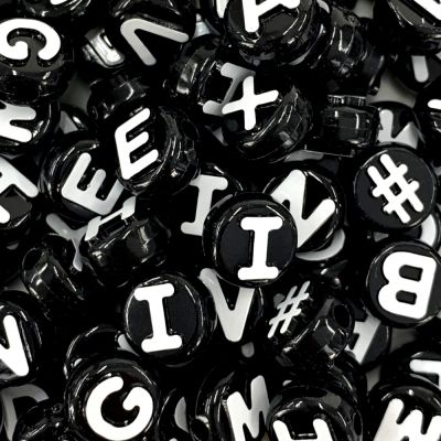 Assorted Letter Beads, 10mm Round, Black with White Letters (500 Pieces)