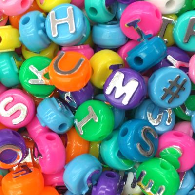 Assorted Letter Beads, 10mm Round, Bright Opaque Multi-Color with Silver Letters (500 Pieces)