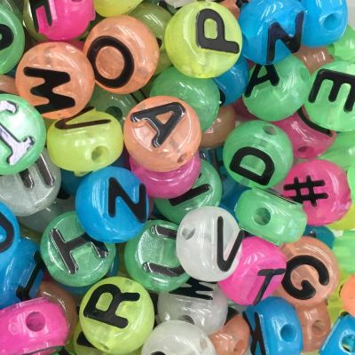 Assorted Letter Beads, 10mm Round ,Glow-in-the-Dark Multi-Color Mix with Black Letters (500 Pieces)