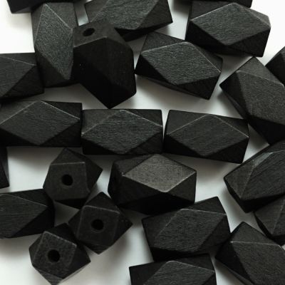 22mm Long Faceted Wood Bead, Black (25 Pieces)