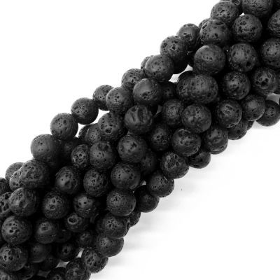 10mm Round, Natural Black Lava Beads, Volcanic Rock (16" Strand)
