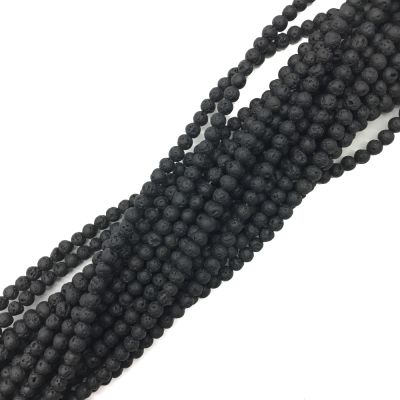 4mm Round, Natural Black Lava Beads, Volcanic Rock (16" Strand)