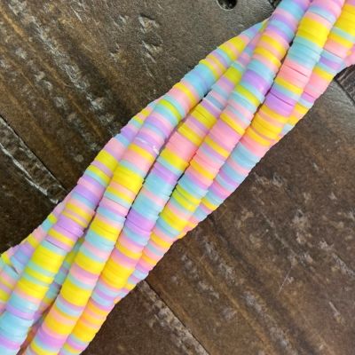 Polymer Clay Rubber, 6mm Heishi Disc Beads, Pastel (16" Strand)
