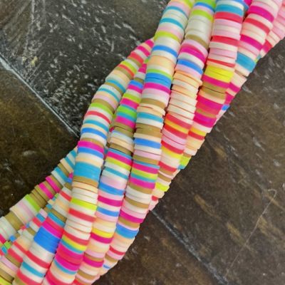 Polymer Clay Rubber, 6mm Heishi Disc Beads, Circus (16" Strand)