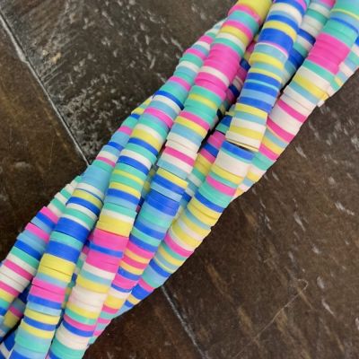 Polymer Clay Rubber, 6mm Heishi Disc Beads, Cotton Candy (16" Strand)