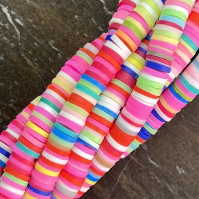Polymer Clay Rubber, 8mm Heishi Disc Beads, Rainbow (16" Strand)